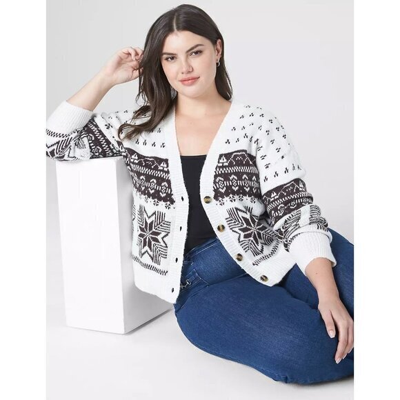 Lane Bryant Women’s Classic Button-Front Fair Isle‎ Cropped Cardigan Size 22/24 - Picture 1 of 9